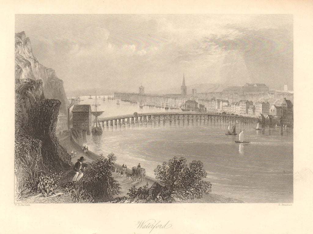 View of Waterford. Ireland 1843 old antique vintage print picture